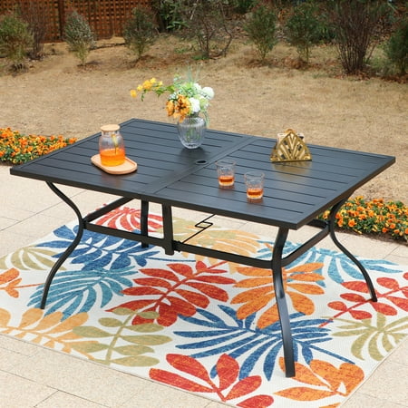 MF Studio 60" * 38" Outdoor Dining Table 6-Person Powder-Coated Metal Table, Black