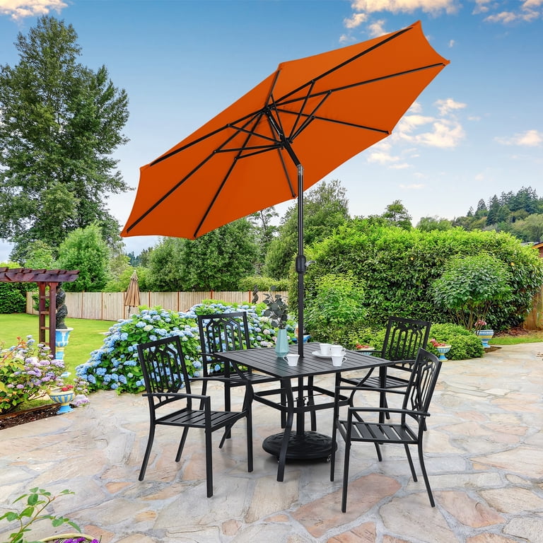 adjustable height patio umbrella Mf Studio 9ft Patio Umbrella with 8 Sturdy Ribs with Push Button Tilt/Crank Outdoor Market Table Umbrellas, Orange