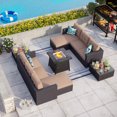 thumbnail image 1 of MF Studio 7 PCS Outdoor Patio Furniture Set with Fire Pit Table Patio Conversation Set with Beige Cushions, 1 of 15