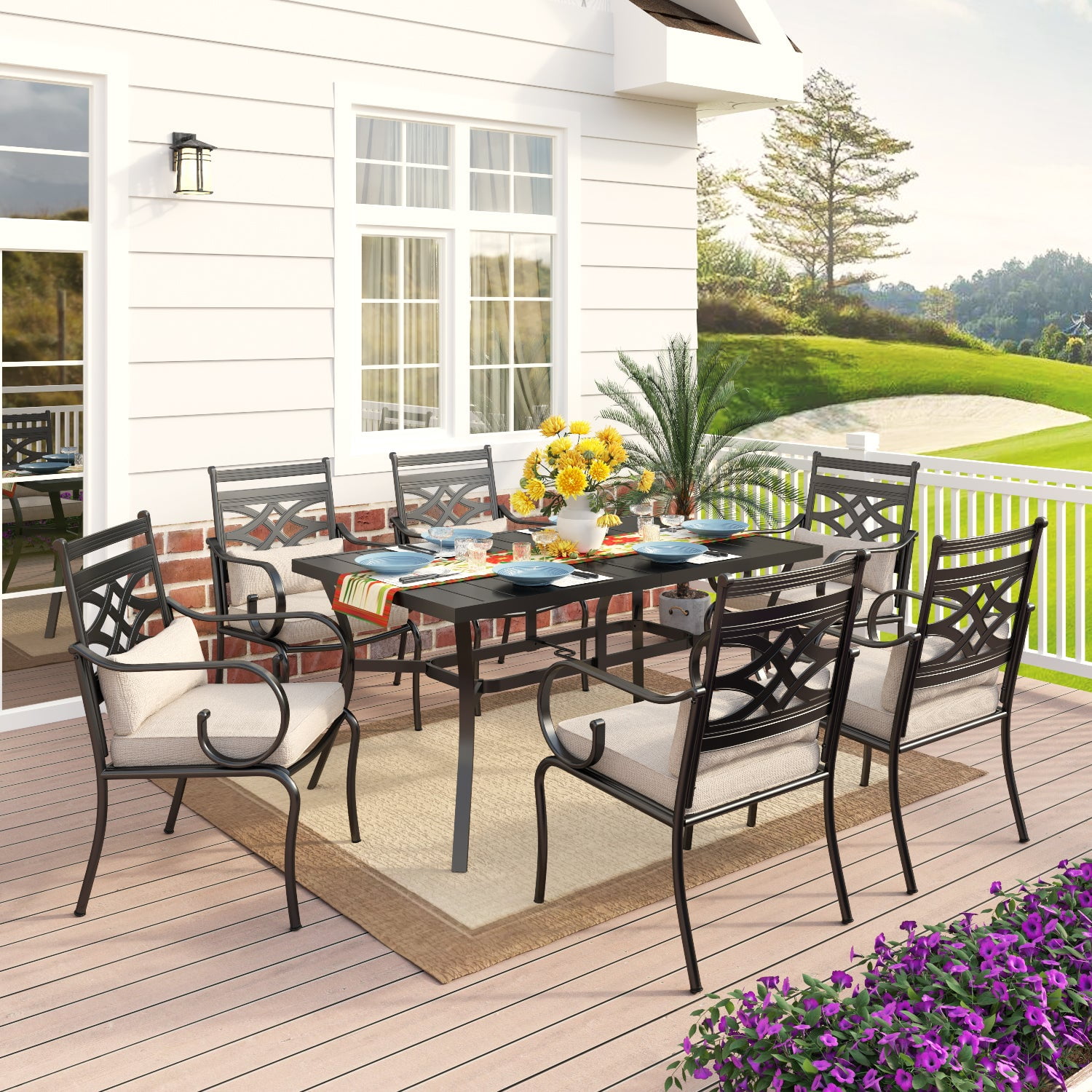 MF Studio 7 Pieces Outdoor Patio Dining Set Metal Patio Furniture