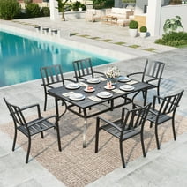 MF Studio 7-Piece Outdoor Dining Set for 6-Person, All-Weather Modern Steel Furniture, Black