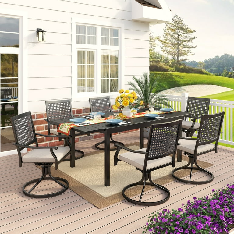 MF Studio 7 Piece Outdoor Dining Set with Expandable Table Swivel