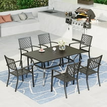 MF Studio 7-Piece Outdoor Dining Set with Stack-able Chairs for 6-Person, All-Weather Steel Furniture, Black