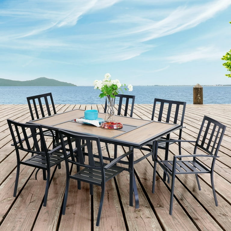 MF Studio 7 Pieces Outdoor Patio Dining Set Metal Patio Furniture