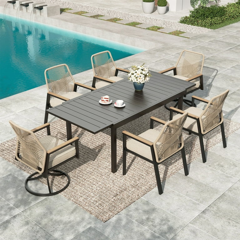 MF Studio 7-Piece Outdoor Patio Dining Set, Patio Extendable Table