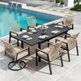 thumbnail image 1 of MF Studio 7-Piece Outdoor Patio Dining Set, Patio Extendable Table and Swivel & Fixed All-Weather Rattan Rope Chairs, Black and Beige, 1 of 13