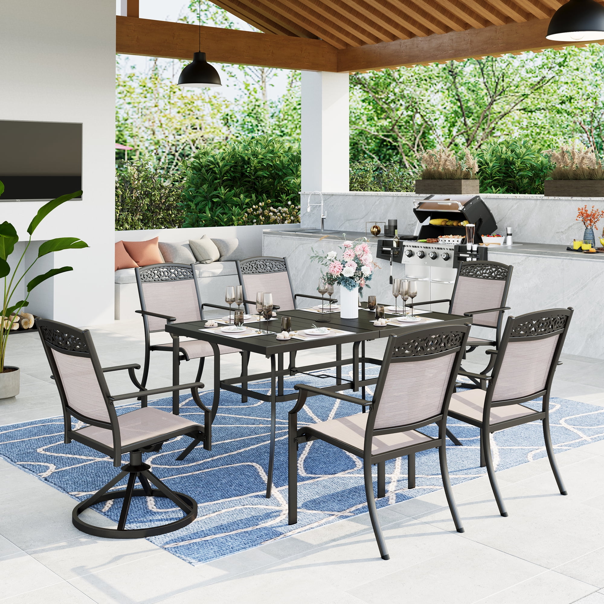 POLYWOOD Euro Dining Set with Aluminum Frame Seats 6