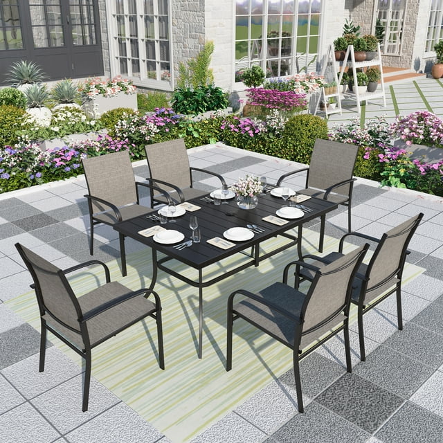 MF Studio 7Piece Outdoor Patio Dining Set with 6 Textilene Chairs & 60