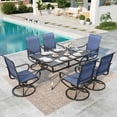 thumbnail image 1 of MF Studio 7-Piece Outdoor Patio Dining Set with High-Back Swivel Sling Chairs & Rectangular Table for 8-Person, All-Weather & Quick-Dry, Black & Blue, 1 of 14