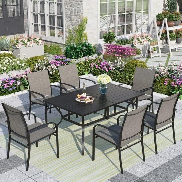 MF Studio 7Piece Outdoor Patio Dining Set with Rectangle Steel Table