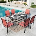 thumbnail image 1 of SUMMIT LIVING 7-Piece Outdoor Patio Dining Set with Rectangle Steel Table & Textilene Chairs for 6-Person, Black & Red, 1 of 13
