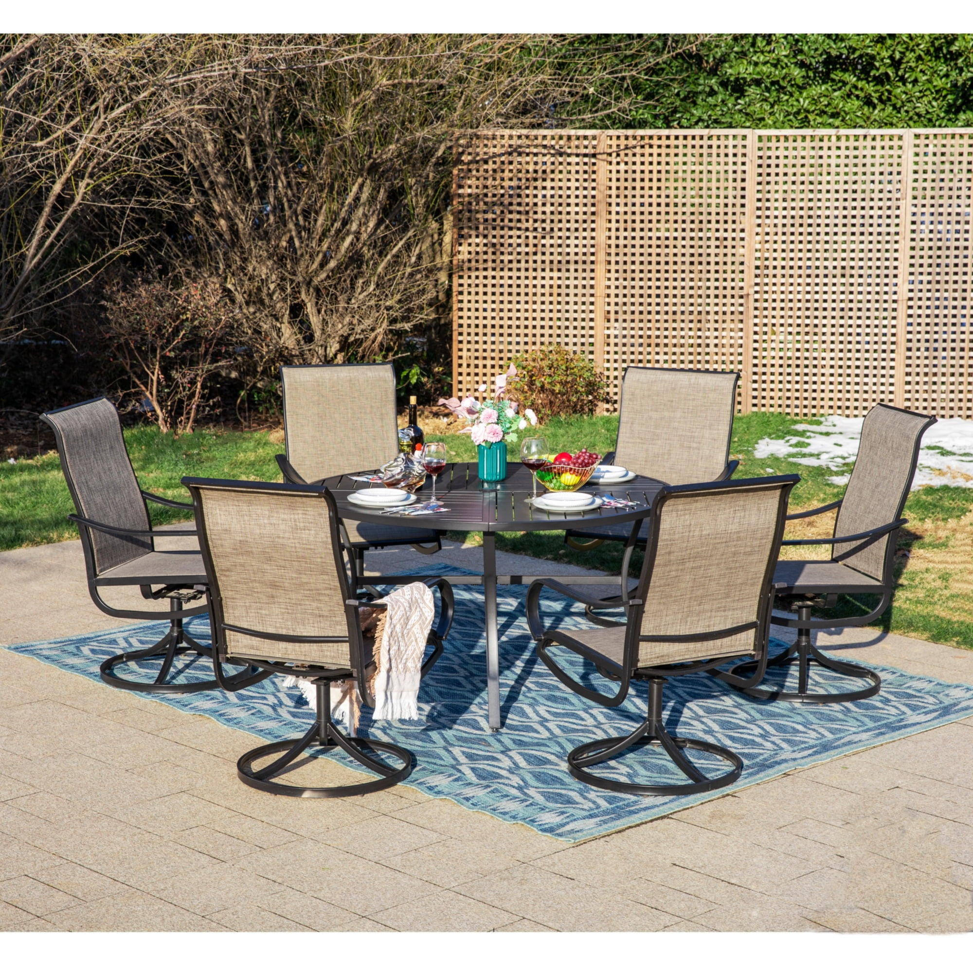 MF Studio 7-Piece Outdoor Patio Furniture Set with Swivel Chairs ...