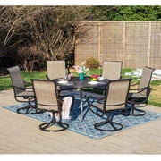 SUMMIT LIVING 7-Piece Outdoor Patio Dining Set with Swivel Textilene Chairs & Large Round Table for 6-Person, Black & Brown-Gray