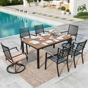 SUMMT LIVING 7-Piece Outdoor Patio Dining Set with Wood-Like Table & Swivel Cushioned Chairs for 6-Person, Black