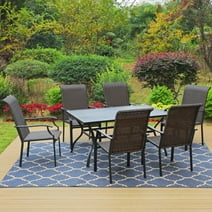 MF Studio 7-Piece Outdoor Patio High-Back Wicker Dinning Set with Rattan Chairs & 6-Seat Table, Black & Dark Brown