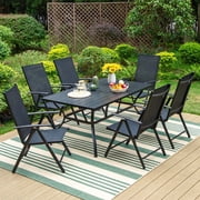 SUMMIT LIVING 7-Piece Patio Dining Set, 7-Level Adjustable High Back Aluminum Folding Chairs & Metal Steel Table, Black