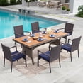 thumbnail image 1 of MF Studio 7-Piece Patio Dining Set, All-Weather Rattan Outdoor Dining Set with 74.8" Rectangular Acacia Wood Table, Dark Brown and Blue, 1 of 13