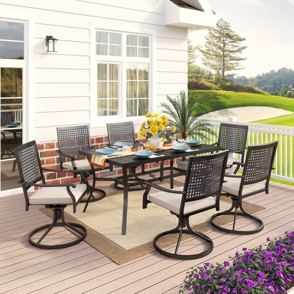 MF Studio 7 Piece Patio Dining Set with 6 Dining Chairs and 1 Metal Dining Table, Black