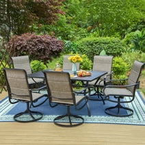 MF Studio 7-Piece Patio Dining Set with 6 High-Back Swivel Padded Sling Chairs & Rectangular Table, Black & Gray-Brown