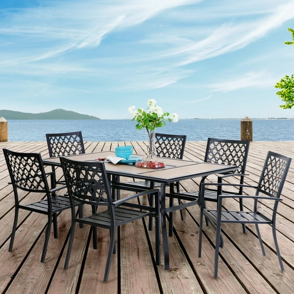 MF Studio 7-Piece Patio Dining Set with 6 PCS Armchairs and 1 PC Rectangular Table, Black