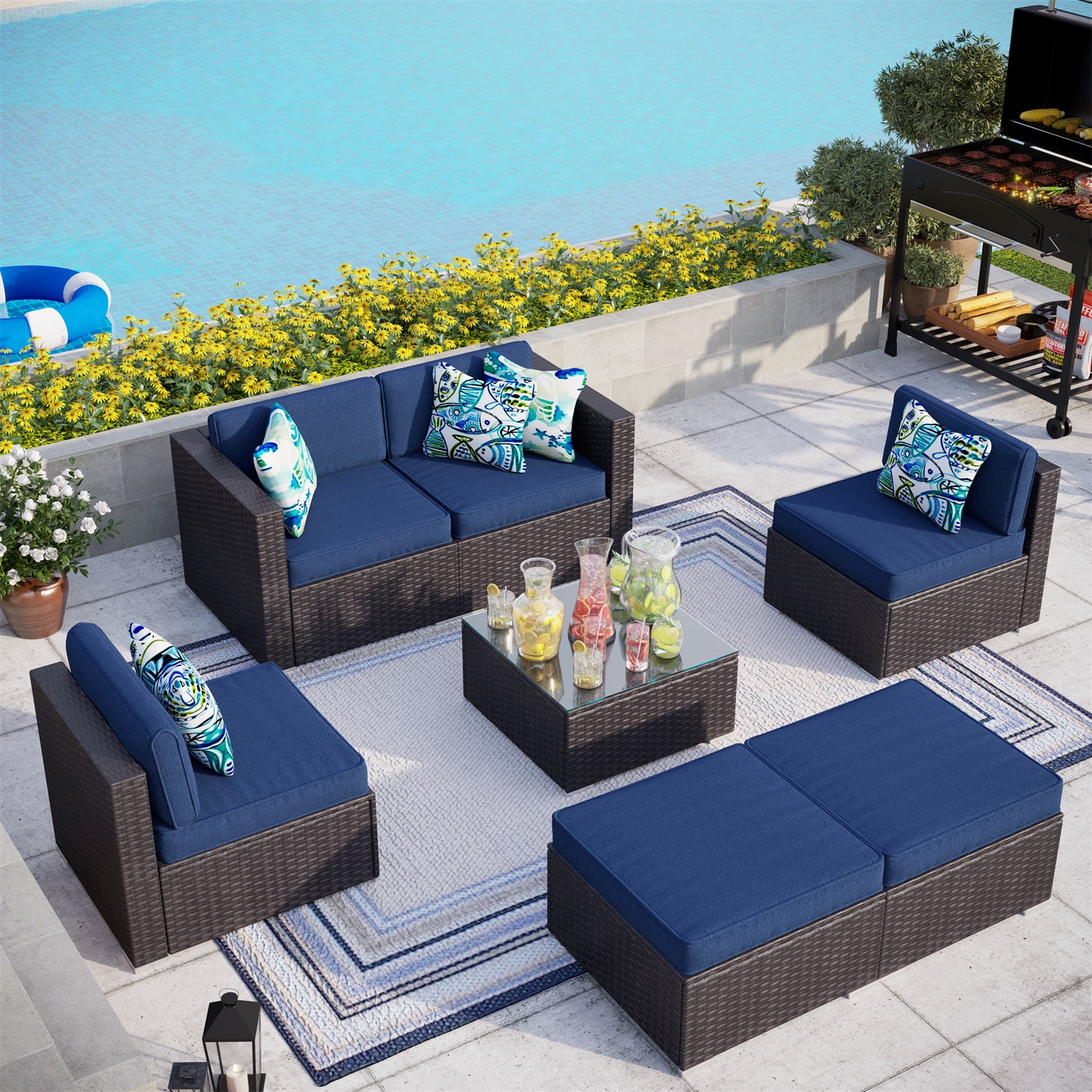 MF Studio 7 Piece Patio Sofa Set Outdoor Furniture Sectional All