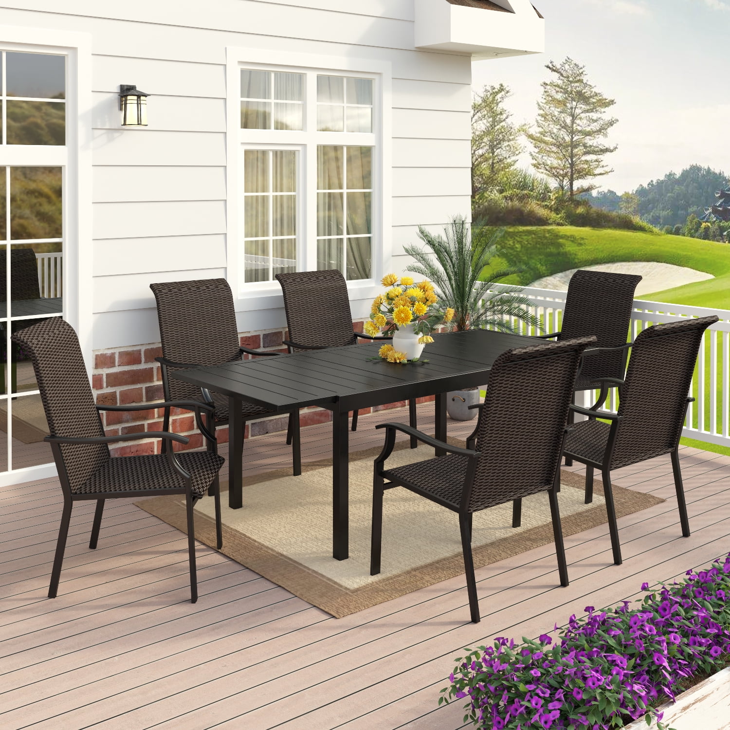 MF Studio 7 Pieces Outdoor Patio Dinning Set Rattan Wicker Chairs with