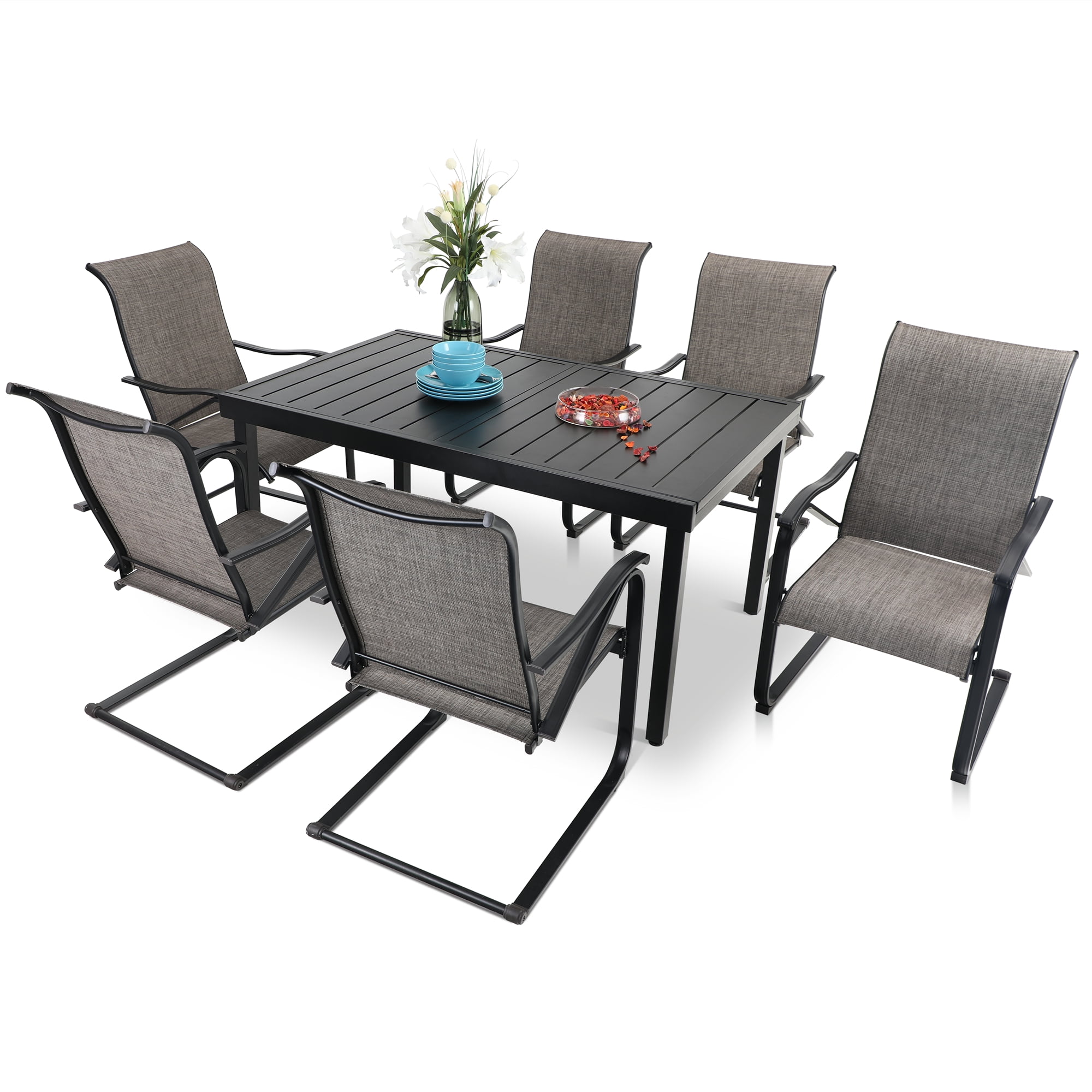 MF Studio 7 Pieces Patio Dining Set with 6 Pieces C spring Dining