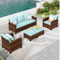 thumbnail image 1 of MF Studio 7-Seat Outdoor Patio Conversation Set Wicker Furniture Sofa Set Blue, 1 of 9