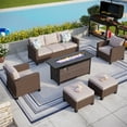 thumbnail image 1 of MF Studio 7-Seat Outdoor Patio Furniture Set with Fire Pit Table Wicker Patio Conversation Set Beige, 1 of 13