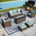 thumbnail image 1 of MF Studio 7-Seat Outdoor Patio Furniture Set with Fire Pit Table Wicker Patio Conversation Set Blue, 1 of 13