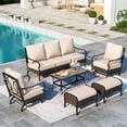 thumbnail image 1 of SUMMIT LIVING 7-Seat Outdoor Patio Furniture Set with Rocking Chairs, Outdoor Patio Conversation Set with 2 Ottomans & Wood-Like Coffee Table, Black & Beige, 1 of 13