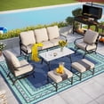 thumbnail image 1 of MF Studio 7-Seater Patio Conversation Set Metal Outdoor Furniture with Rocking Sofa Beige, 1 of 12