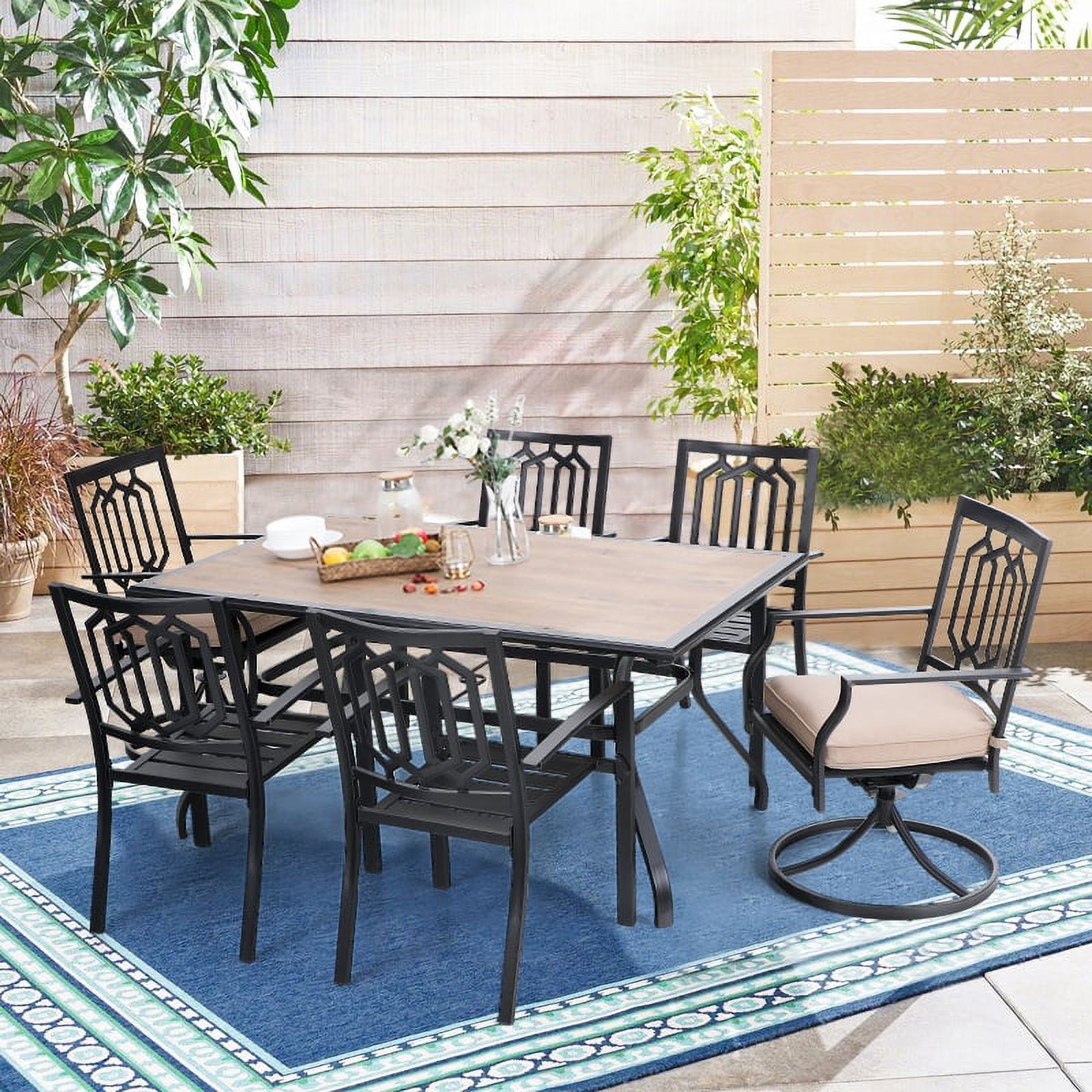 MF Studio 7PCS Patio Dining Set Metal Outdoor Furniture with 4PCS Metal Dining Chairs and 2PCS Swivel Dining Chairs and 1PC Rectangular Dining Table Suitable for Patio Garden Backyard Dining Room - image 1 of 8
