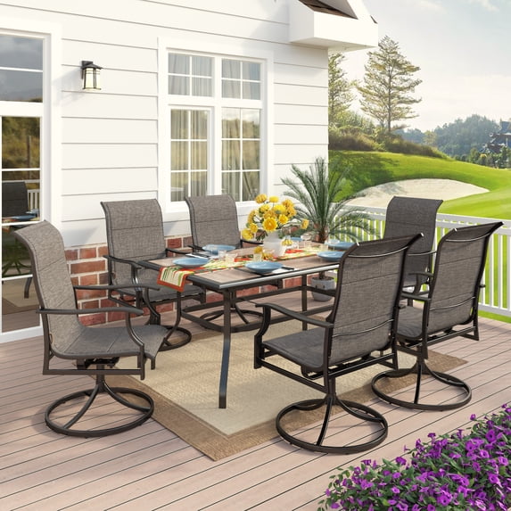 MF Studio 7PCS Patio Dining Set Outdoor Metal Furniture with 6PCS Swivel Dining Chairs and 1PC Rectangular Dining Table Suitable for Patio Garden Backyard, Black