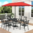 thumbnail image 1 of MF Studio 8-Piece Outdoor Patio Dining Set with 13 ft Umbrella, Stacking Chairs & 6-Person Table, Black & Orange Red, 1 of 14