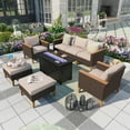 thumbnail image 1 of MF Studio 8 Piece Outdoor Patio Furniture Set with 45-inch 50,000 BTU Fire Pit Table Patio Conversation Set with Beige Cushions, 1 of 13