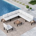 thumbnail image 1 of MF Studio 8-Seat Outdoor Patio Furniture Set, Outdoor Sectional Conversation Set with Full Set Cushions & Wood-Grain Coffee Table, Black & Light Gray, 1 of 11