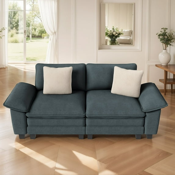 MF Studio 87.5" Love-Seat Sofa with Extra Deep Seat for Living Room, 3-Seat Chenille Sectional Sofa with 2 Pillows, White