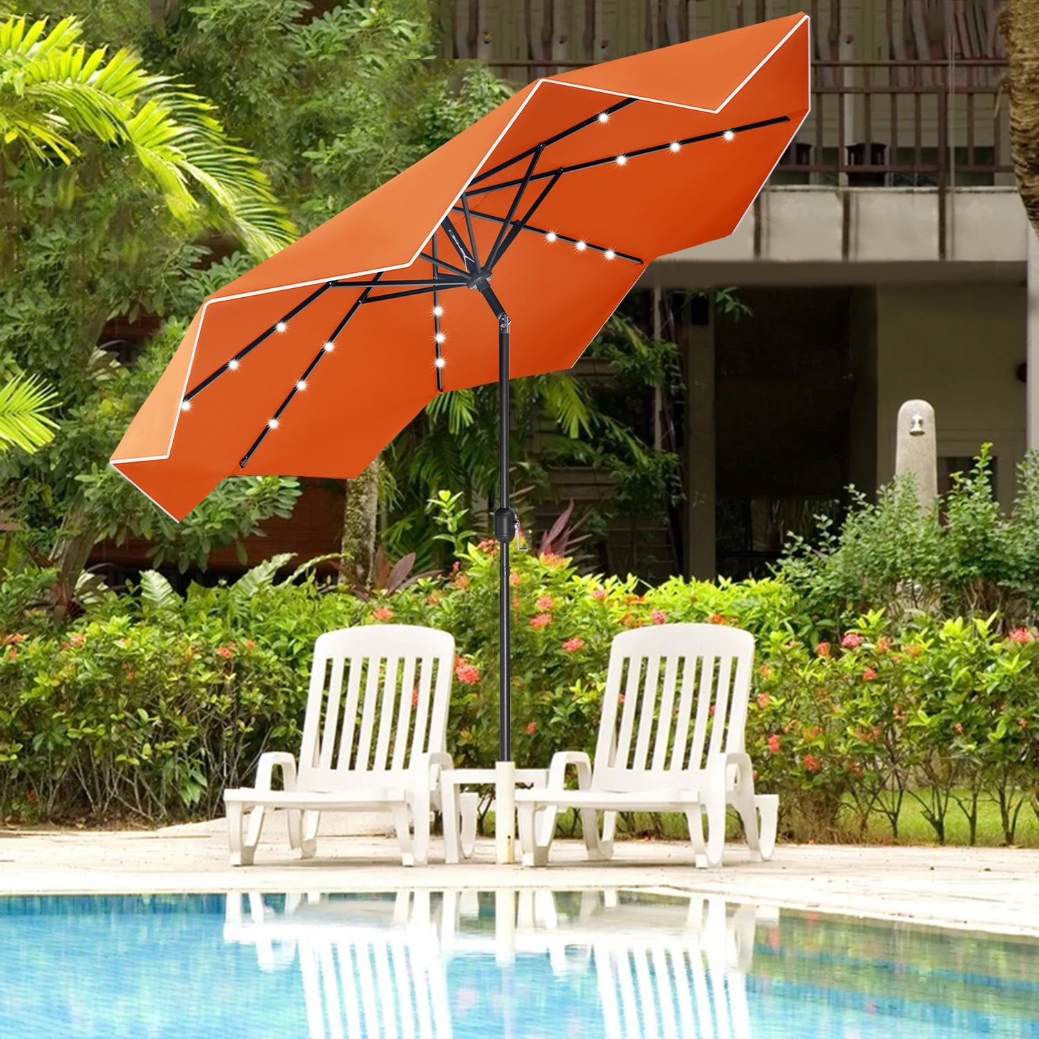 MF Studio 9 Ft Patio Umbrella with LED Solar Lights Orange - Walmart.com