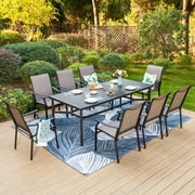 SUMMIT LIVING 9-Piece Outdoor Patio Dining Set, 83" Large Patio Table and Textilene Chairs, Black & Brown-Gray