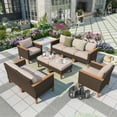 thumbnail image 1 of MF Studio 9 Piece Outdoor Patio Conversation Set Outdoor Furniture Sectional Wicker Sofa Set with Beige Cushions, 1 of 9
