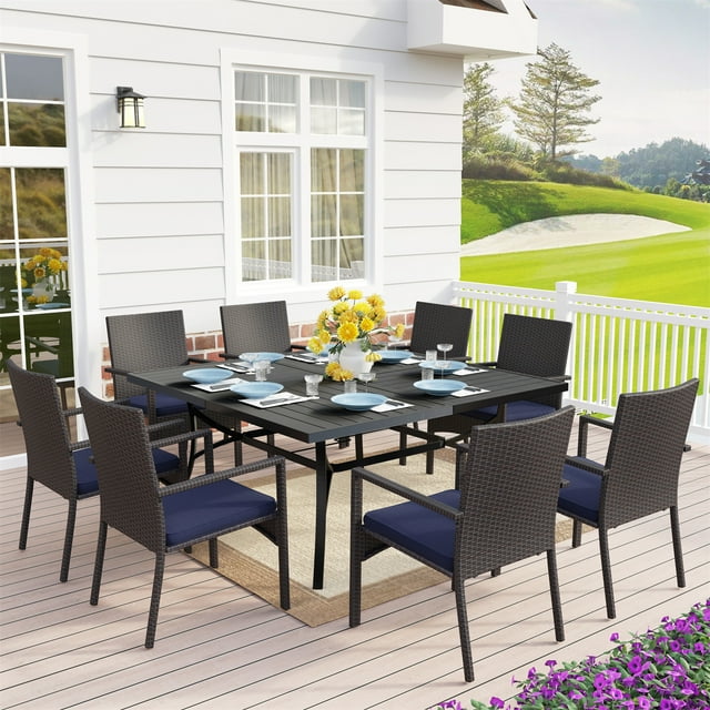 MF Studio 9Piece Outdoor Patio Dining Set with 8 PCS Rattan Armchairs