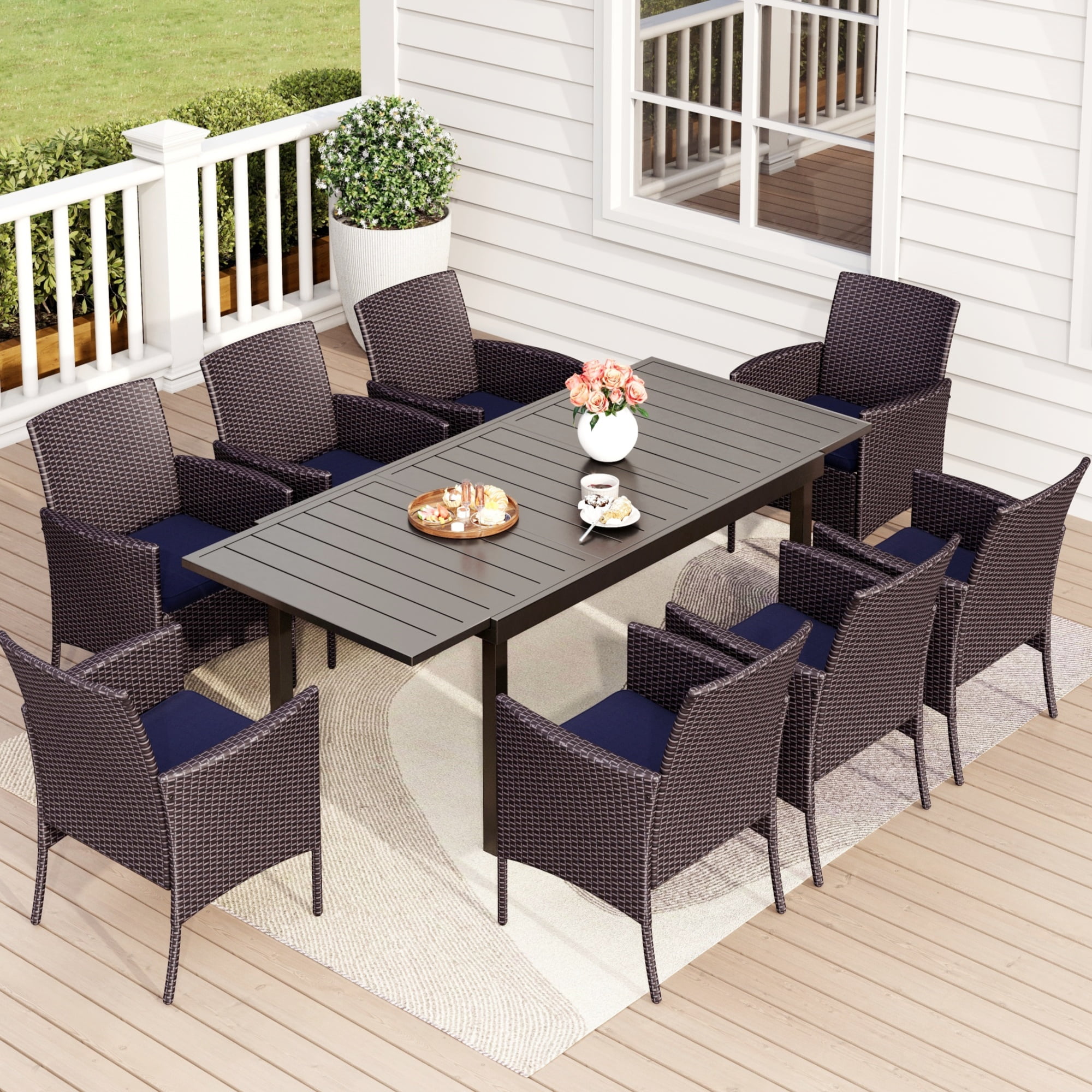 Rattan Chairs Metal Outdoor Dining Sets For MF Studio 9-Piece