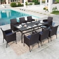 thumbnail image 1 of MF Studio 9-Piece Wicker Outdoor Patio Dining Set with Navy Blue Cushions, Rattan Outdoor Chairs and 83” Patio Table with Umbrella Hole for 8 People, Black & Brown, 1 of 11