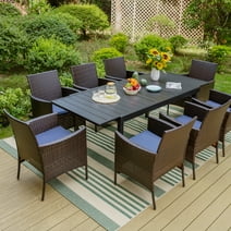 MF Studio 9-Piece Outdoor Patio Dining Set with Metal Extendable Dining Table and 8 Rattan Chairs for Outdoor, Yard, Porch