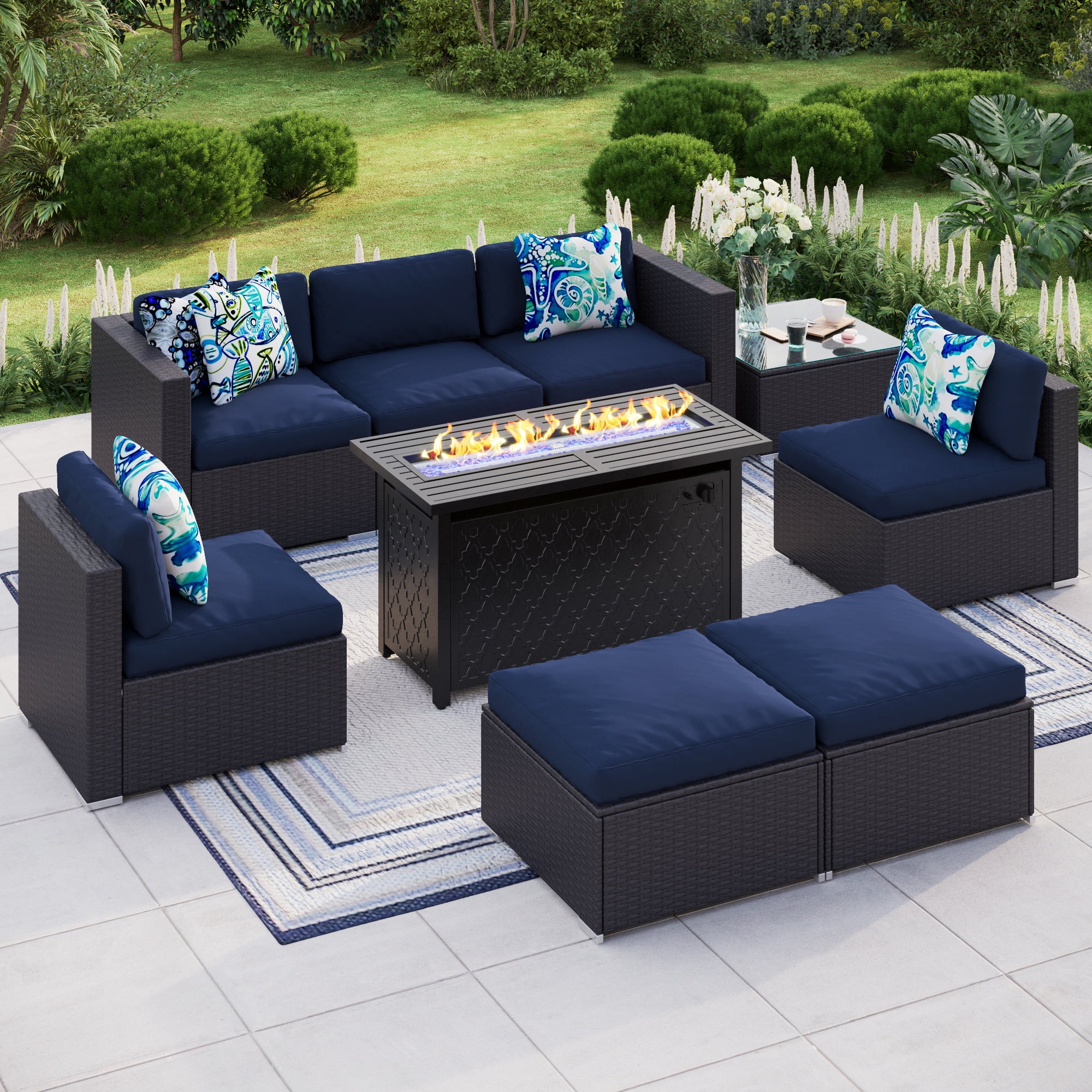 MF Studio 9 Piece Patio Sets with Fire Pit Table