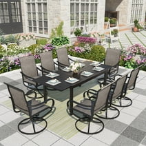 MF Studio 9 Pieces Outdoor Patio Dining Set Metal Furniture Set with Expandable Table & Textilene Chairs, Grey