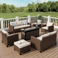 thumbnail image 1 of MF Studio 9-Seat Outdoor Patio Furniture Set with Fire Pit Table Wicker Patio Conversation Set Beige, 1 of 11