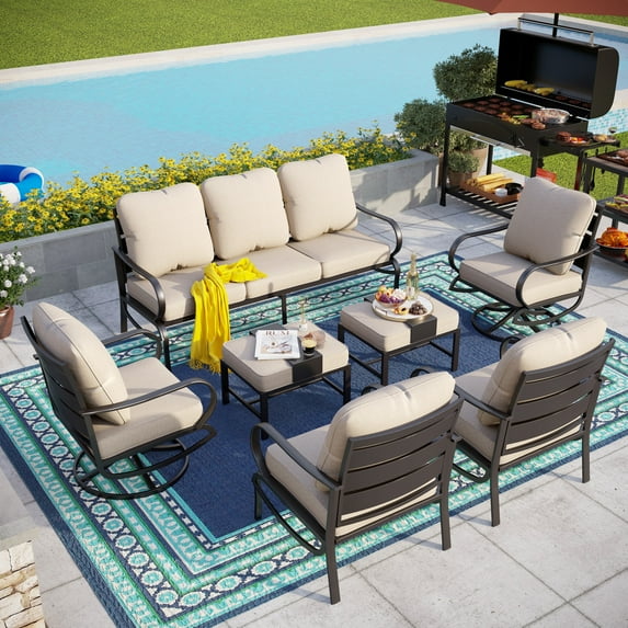 MF Studio 9-Seat Patio Conversation Set Metal Outdoor Furniture Sofa Set for 9 Person Beige