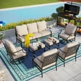 thumbnail image 1 of MF Studio 9-Seater Patio Conversation Set Metal Outdoor Furniture with Swivel Chair Sofa Beige, 1 of 11